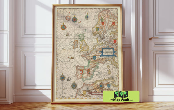 Europe Sea Chart 1583 Vintage Print – Explore Renaissance-Era Navigational Mastery