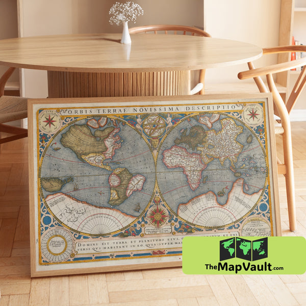 World Map Print - Jodocus Hondius - 1602 - Early Dutch Golden Age Cartography & Global Exploration