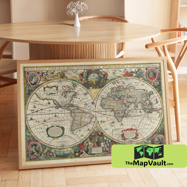 World Map Print - 1630 - Early Old World Illustrated Cartography & Renaissance Navigation Chart