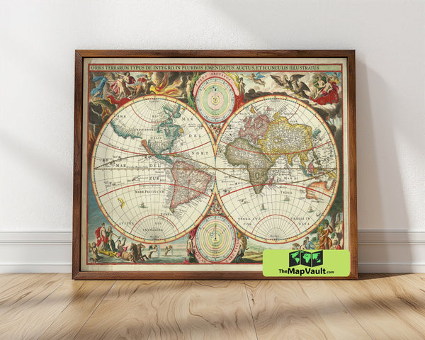 World Map Print - Frederik de Wit - 1660 - Baroque-Era Celestial & Elemental Cartography