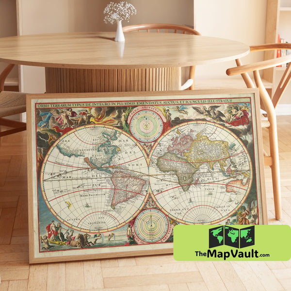 World Map Print - Frederik de Wit - 1660 - Baroque-Era Celestial & Elemental Cartography
