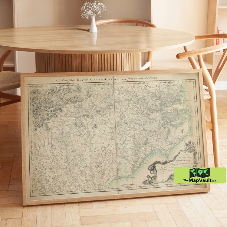 1770 Map of North Carolina - Colonial Era Survey Depicting Land, Mountains, and Coastal Features