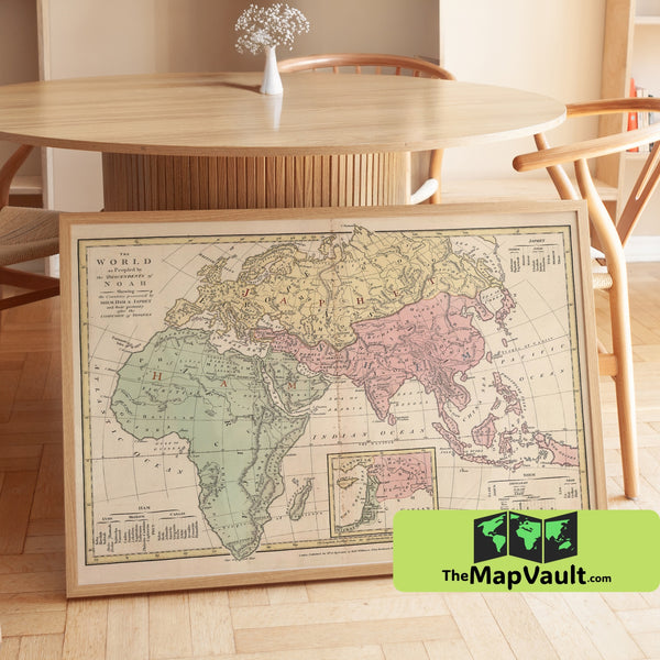 World Map Print - Descendants of Noah - 1818 - Biblical Genealogy & Historic Cartography