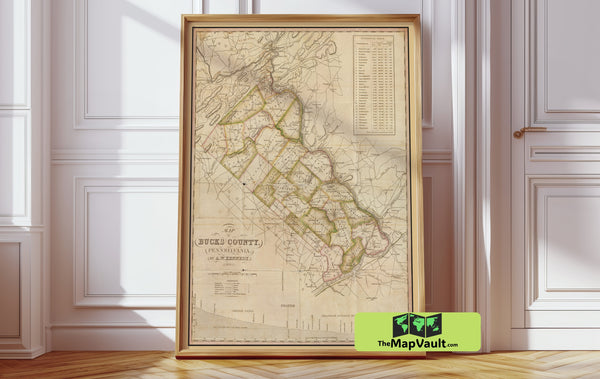 Bucks County Pennsylvania – Heritage Survey Map – Exquisite 19th-Century Cartographic Art