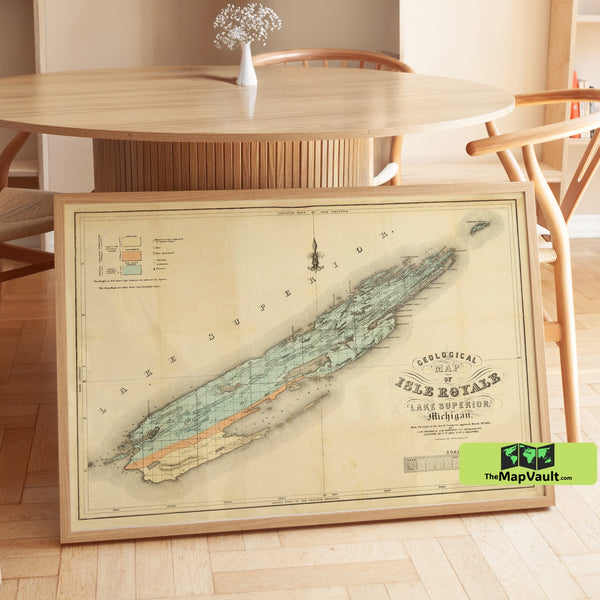 1849 Geological Survey Map of Isle Royale, Lake Superior, Michigan – Antique Mineral and Copper Mining Chart