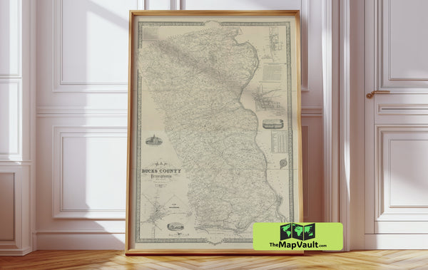 Bucks County PA – Detailed Farm Line Survey Map – Authentic Historical Land Division Cartographic Record