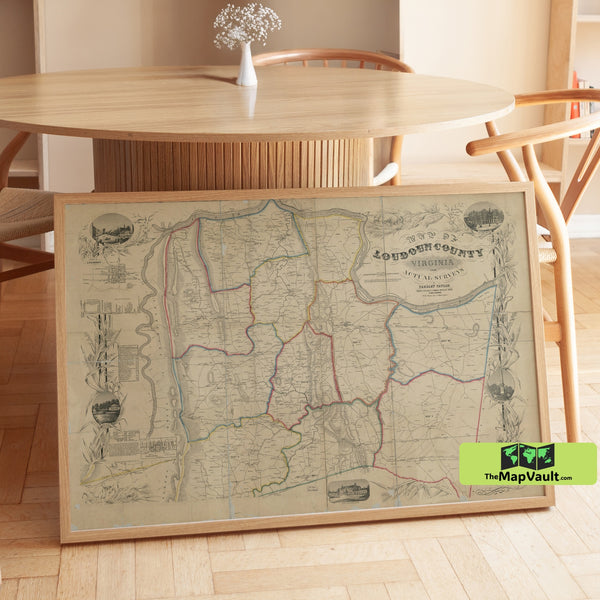 1854 Map of Loudoun County, Virginia – Historic Landowner and Farm Names Survey with Hand-Drawn Borders