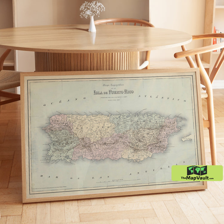 1863 Map of Puerto Rico - Colonial-Era Topography, Cities, Roads & Coastal Details