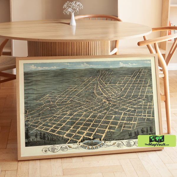 Antique Bird’s Eye View Map of Atlanta (1871) – Historic Aerial Perspective of the City