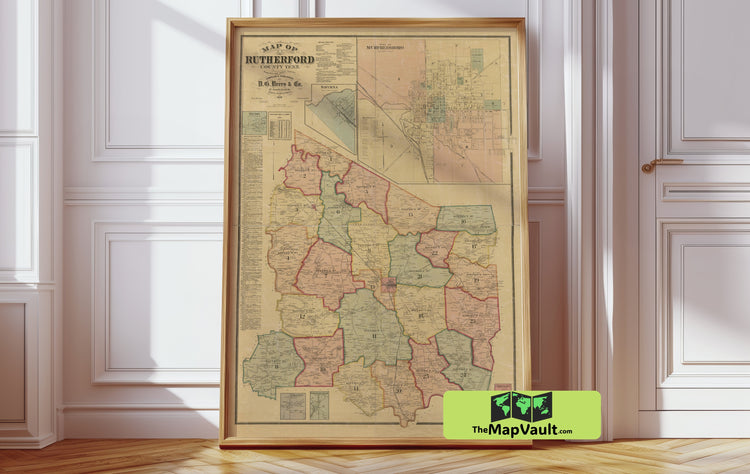 Rutherford County Tennessee - Urban Evolution Map of Murfreesboro - Timeless Regional Cartographic Art