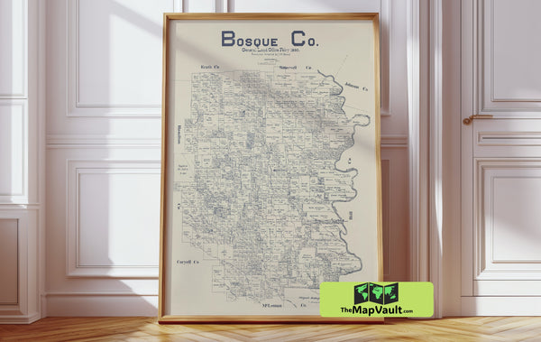 1890 Farm Line Map of Bosque County, Texas – Antique Rural Land Ownership Map Print