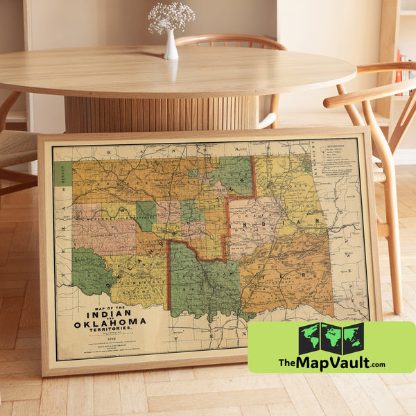 Oklahoma & Indian Territory Map Print - 1892 - Historic Native American Lands & Frontier Settlements