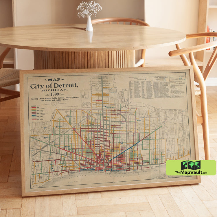 1899 City of Detroit Map - Historic Urban Planning, Street Grid, Railroads & Landmarks