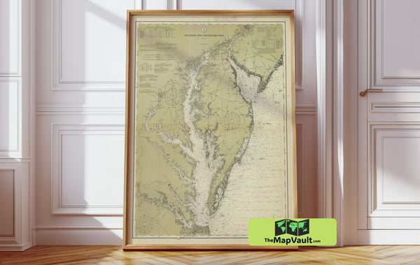 1912 Nautical Chart of the Delaware and Chesapeake Bay – Vintage Maritime Navigation Map Print