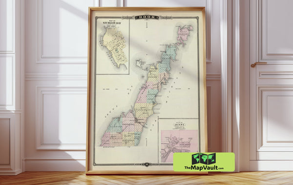 1914 Map of Door County, Wisconsin – Vintage Cartography – Historic Wisconsin Peninsula Map Print