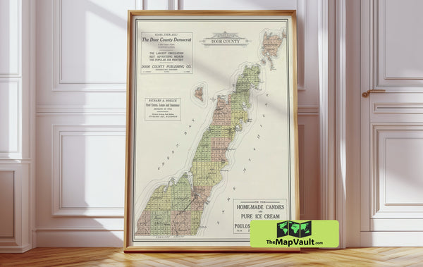 1914 Map of Door County, Wisconsin – Vintage Cartography – Historic Wisconsin Peninsula Map Print
