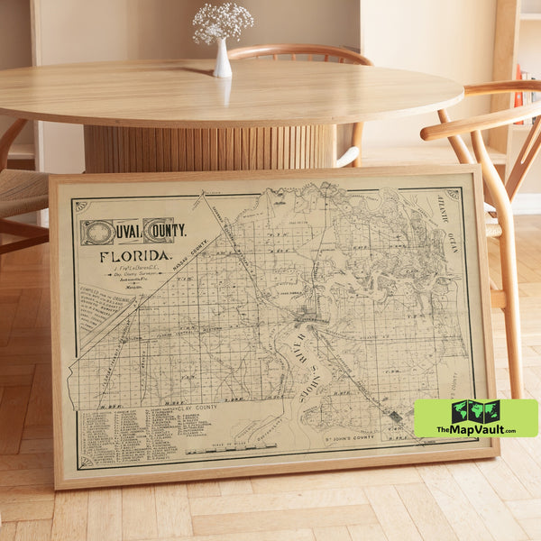 1914 Map of Duval County, Florida - Historic Jacksonville Land Survey - Archival Print