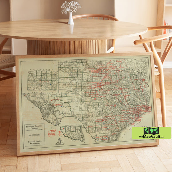 1914 Oil and Gas Field Map of Texas – Vintage Petroleum Industry Chart on Matte Paper