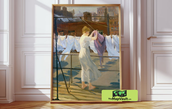 1915 Farmhouse Laundry Scene – Authentic Country Oil Reproduction by Art Collectors Today