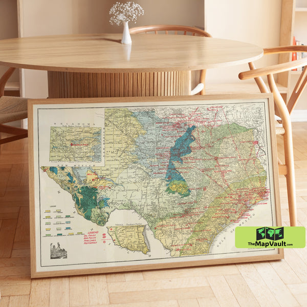 1919 Oil and Gas Fields of Texas – Vintage Map Showing Pipelines, Refineries & Industry Growth