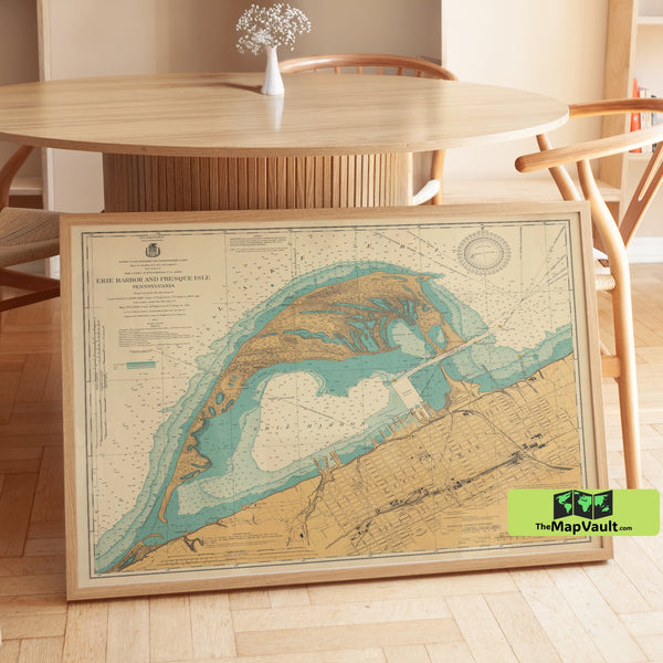 1920 Nautical Map of Erie Harbor and Presque Isle, Lake Erie, Pennsylvania - Maritime Navigation Chart - Archival Print