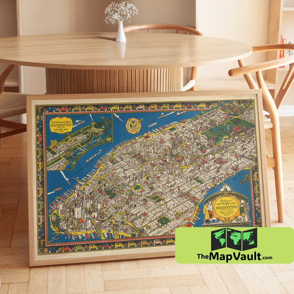 Manhattan Map Print - 1926 - Illustrated Aerial View of New York City’s Wondrous Isle