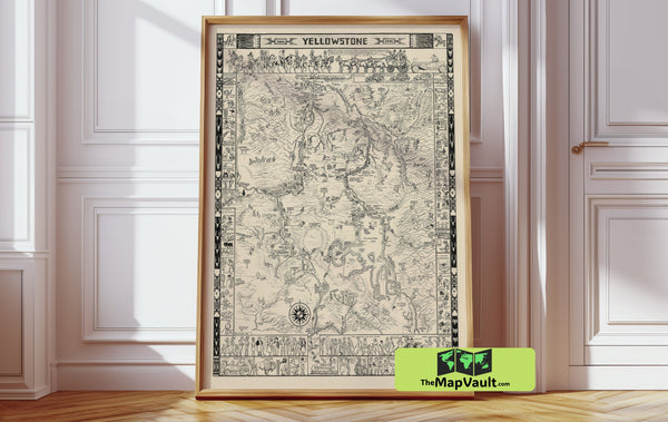 Yellowstone Map 1931 Wall Art – Journey Through Wild Frontiers and Scenic Natural Wonders