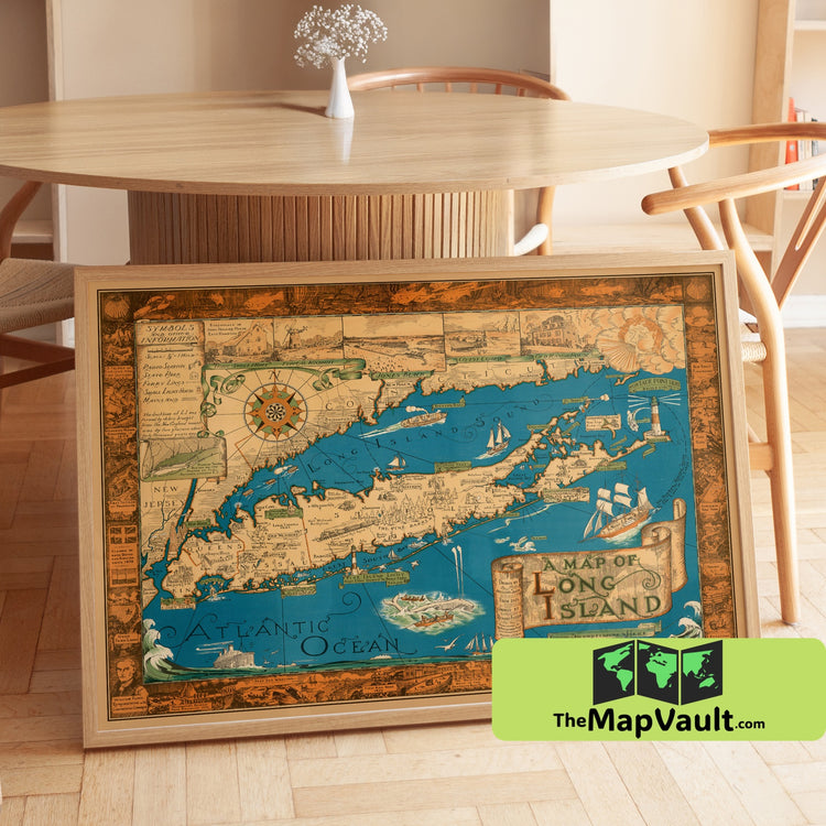 Long Island Map Print - 1933 - Illustrated Nautical & Historical Landmarks of New York’s Famous Island