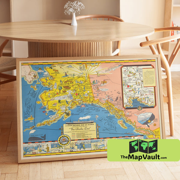 Alaska Map Print - 1934 - Illustrated Gold Rush Routes, Steamship Travel, & Frontier Exploration