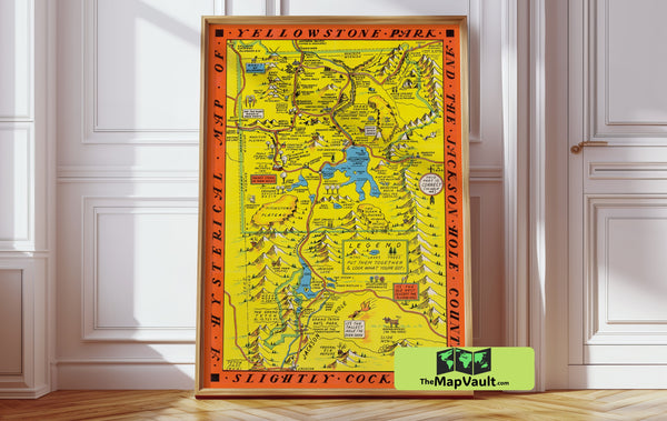 Yellowstone Map 1936 Vintage Print – A Whimsical Hysterical Take on America’s Great Park