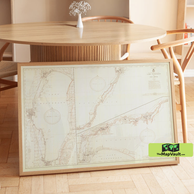 1939 Nautical Map of Lake Winnebago & Fox River, Wisconsin - Vintage Hydrographic Chart