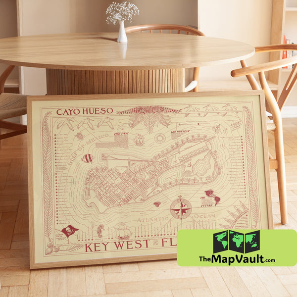 Key West Florida Map Print - 1940s - Illustrated Historic & Nautical Chart of Cayo Hueso