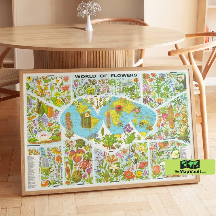 World of Flowers Map Print - Bartholomew Pictorial Map - 1972 Vintage Botanical Illustration
