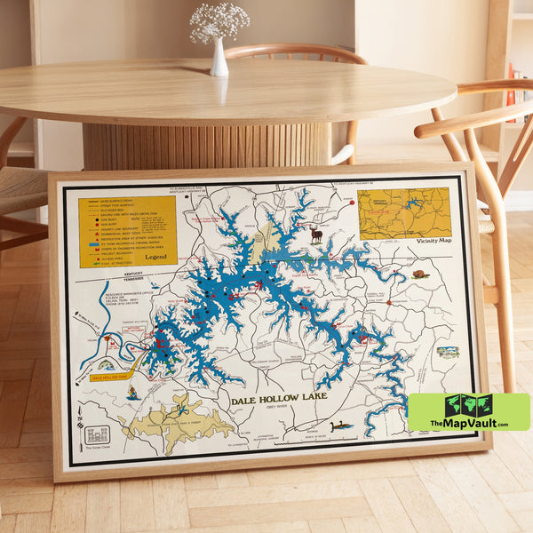 1976 Map of Dale Hollow Lake, Tennessee & Kentucky – Vintage Recreational & Fishing Map