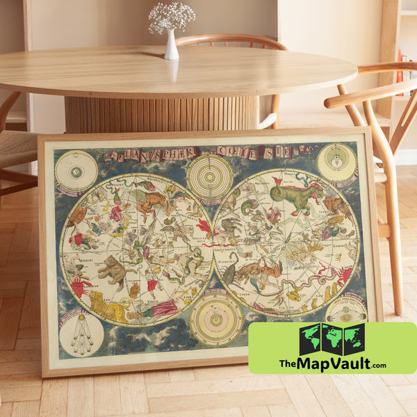 Mythological World Map Print - 17th Century - Celestial, Zodiac & Renaissance Cartography