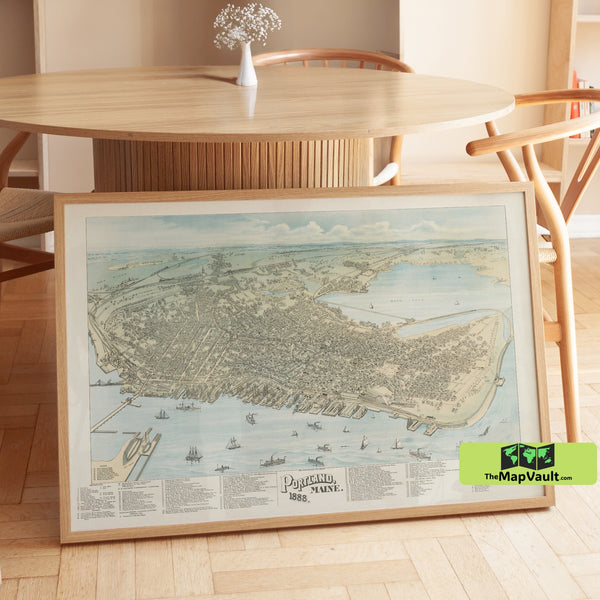 Portland Maine 1876 Old Map Poster – Classic Coastal Print for New England History
