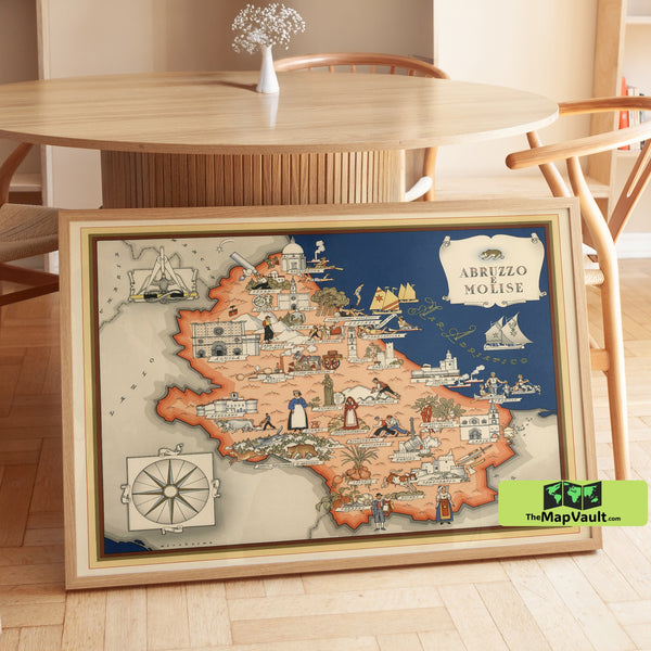 Abruzzo and Molise Vintage Illustrated Map Italian Regional Wall Art