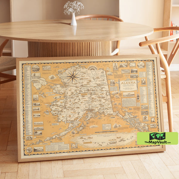 Alaska Illustrated Map - Historic Alaska Cartography, Pictorial Exploration Map, Vintage Frontier Wall Art Print