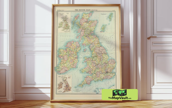 Antique British Isles Map Reproduction – Encounter Ancient Clans and Maritime Dominion