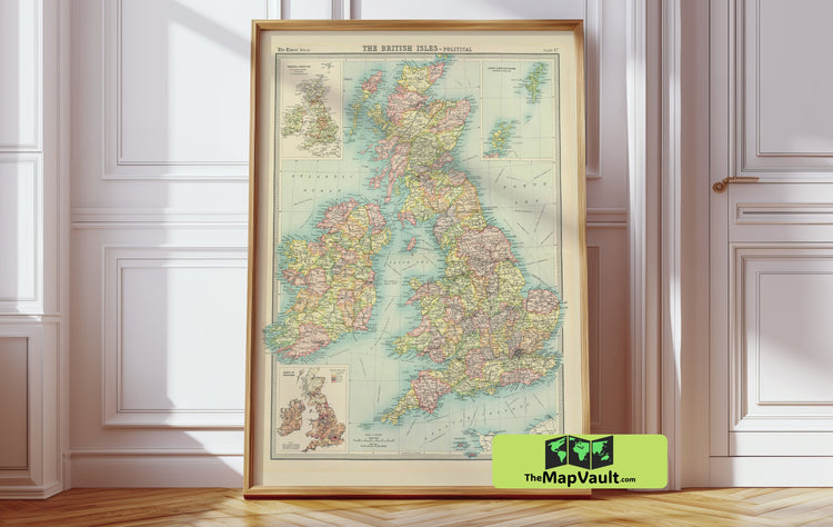 British Isles - Antique Map Reproduction - Encounter Ancient Clans and Maritime Dominion