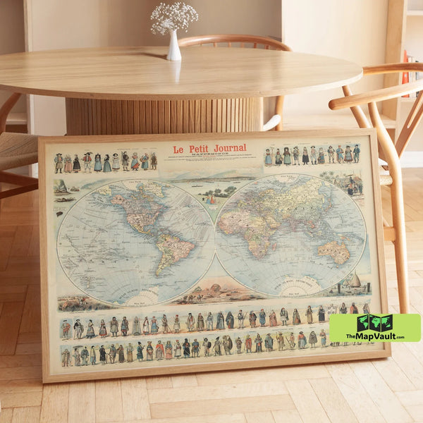 Antique World Map Print - Vintage Illustrated Global Wall Art