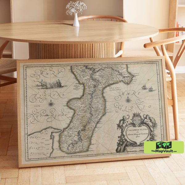 Antique Map of Calabria – Historic Southern Italy Cartography & Maritime Landmarks