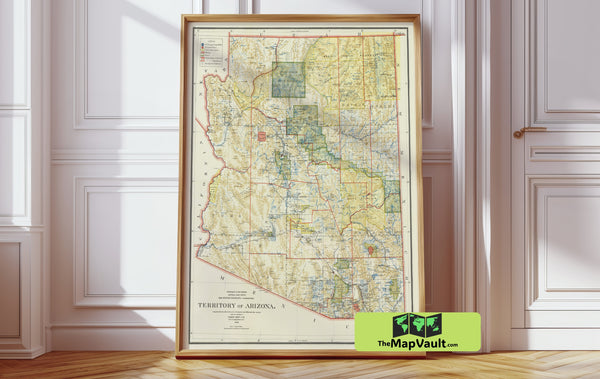 Arizona Historical Map Vintage Print – Experience Desert Vistas and Southwestern Heritage