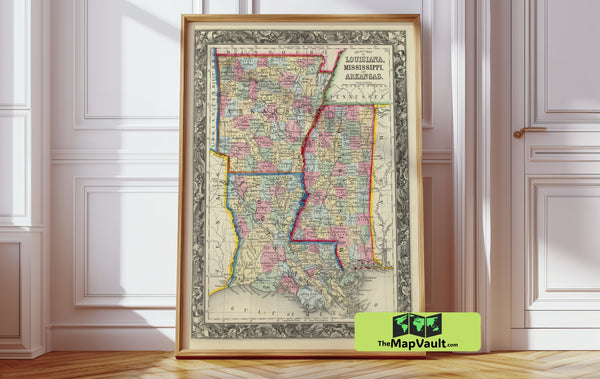 Arkansas, Louisiana, Mississippi Trio Map – Embrace Delta Roots and Southern Rivertowns