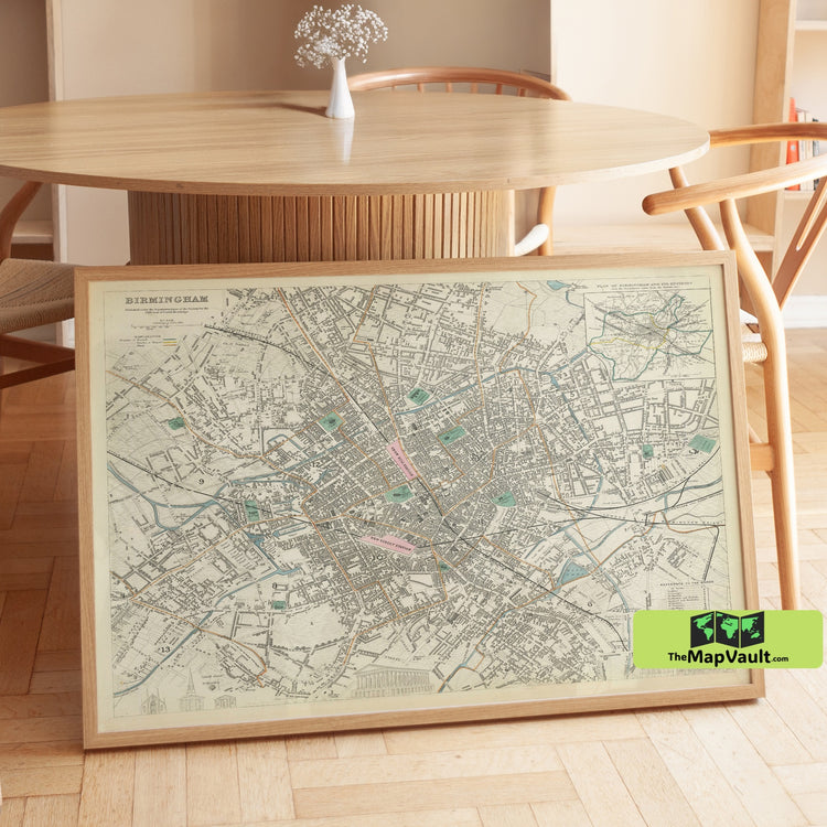 Birmingham England City Map 19th Century UK Urban Map