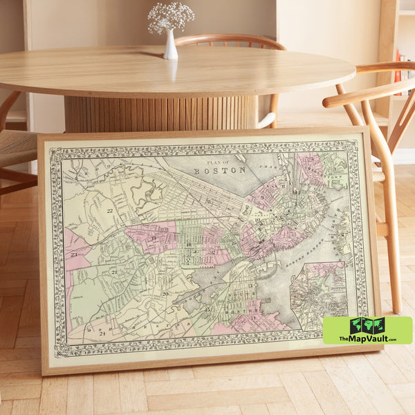 Vintage Map of Boston – Historic 19th-Century City Plan & Architectural Evolution