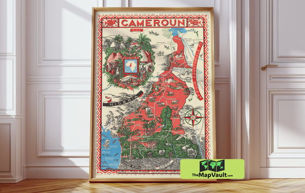 Cameroon 1950 Print – A Striking Vintage Map Celebrating Central African Cultural Heritage and Scenic Diversity