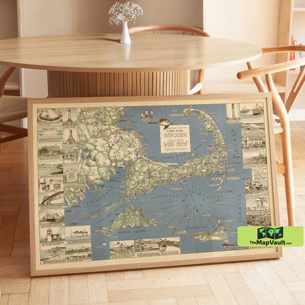 Cape Cod Decorative Map - Vintage New England Coastal Print