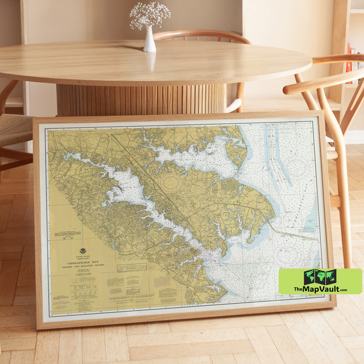 Chesapeake Bay Map, Severn River Navigation, Coastal Waterways Art