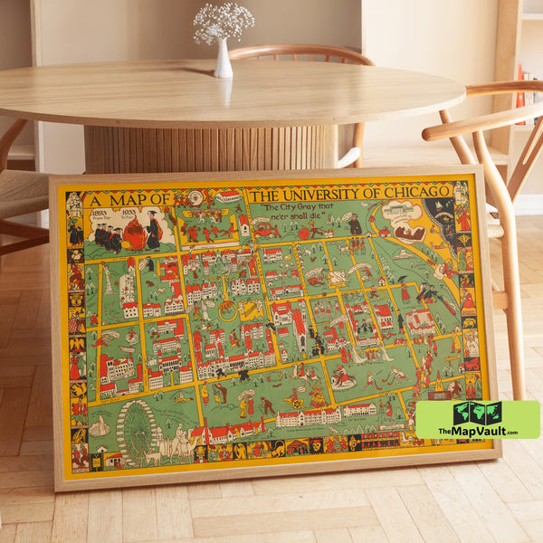 University of Chicago Vintage Map - 1932 Campus Map, Illustrated Collegiate Poster, Historic College Wall Art Print